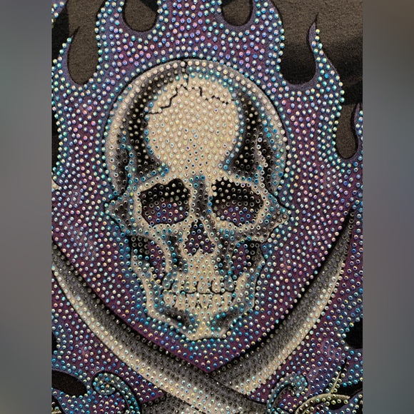 Ed Hardy Shirt Vintage Y2K Size Small Rhinestone Skull Koi Fish Rare Multi Print - Picture 14 of 16